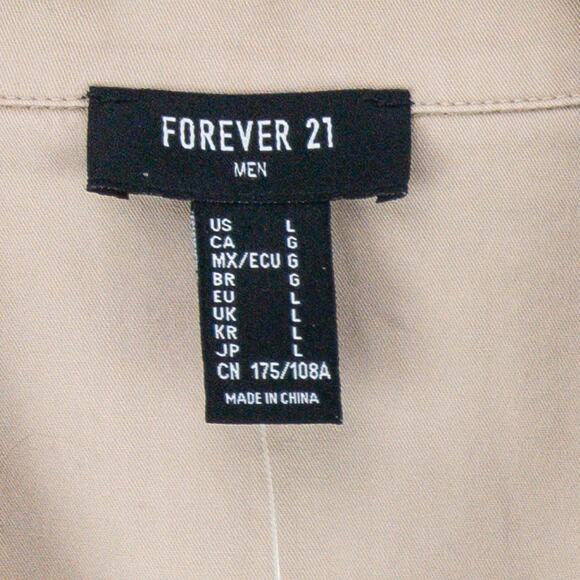 Forever 21 Woven Top Men's Large Camp Collar Long Sleeve Cotton Taupe - Picture 3 of 12